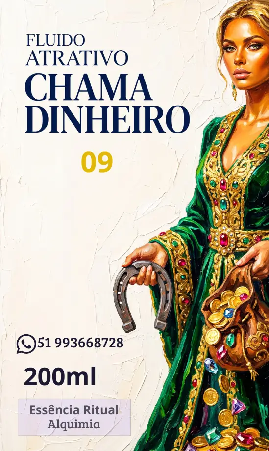 Rótulo do Fluido Chama Dinheiro, 200ml — Essência Ritual