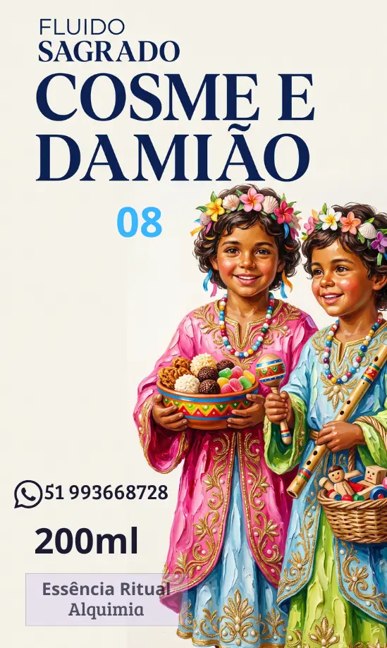 Rótulo do Fluido Cosme e Damião, 200ml — Essência Ritual