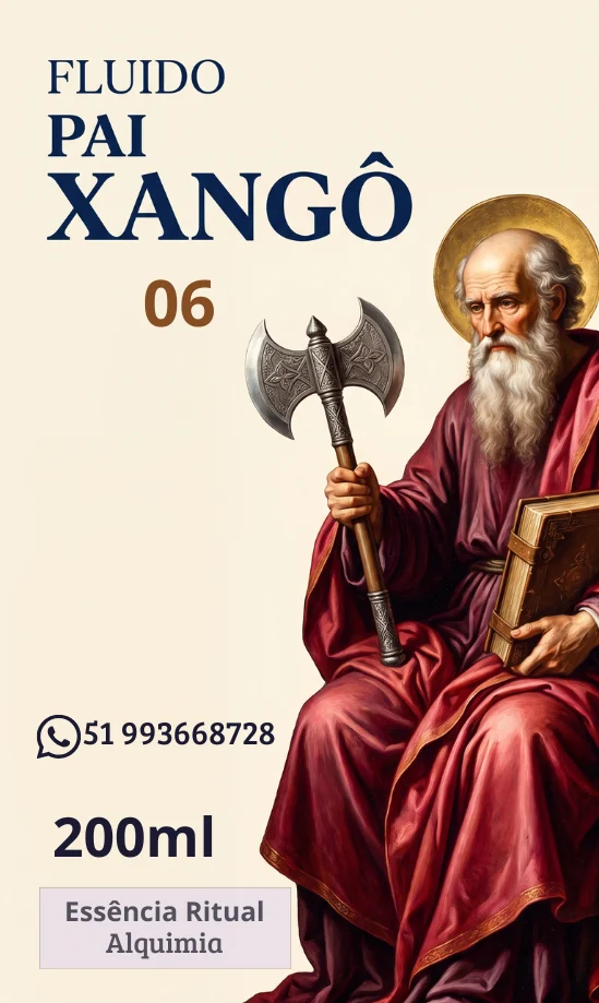 Rótulo do Fluido Pai Xangô, 200ml — Essência Ritual