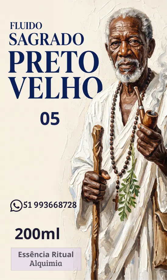 Rótulo do Fluido Sagrado Preto Velho, 200ml — Essência Ritual